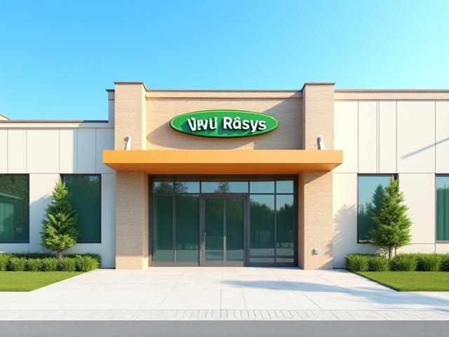 Vėžlys Rūsys pastato fasadas Verkių g. 14, Vilnius. Matomas pagrindinis įėjimas ir logotipas.